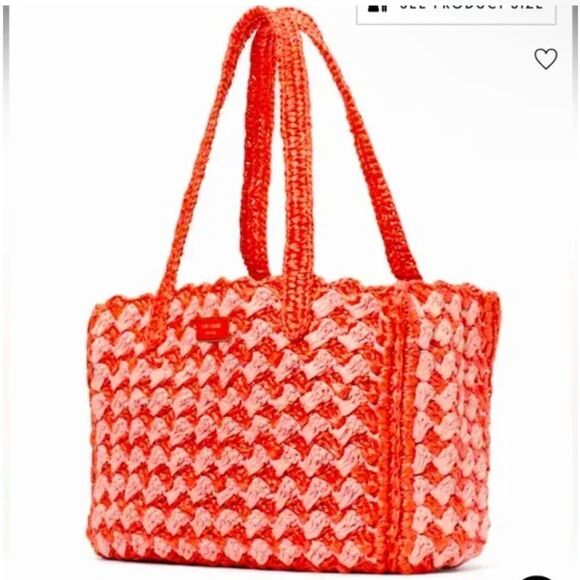 NWOT Kate Spade High Tide Striped Crochet Raffia Medium Tote - Picture 3 of 9